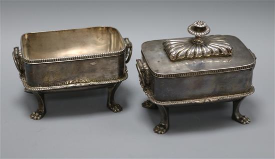 A pair of Old Sheffield plate tureens and a cover